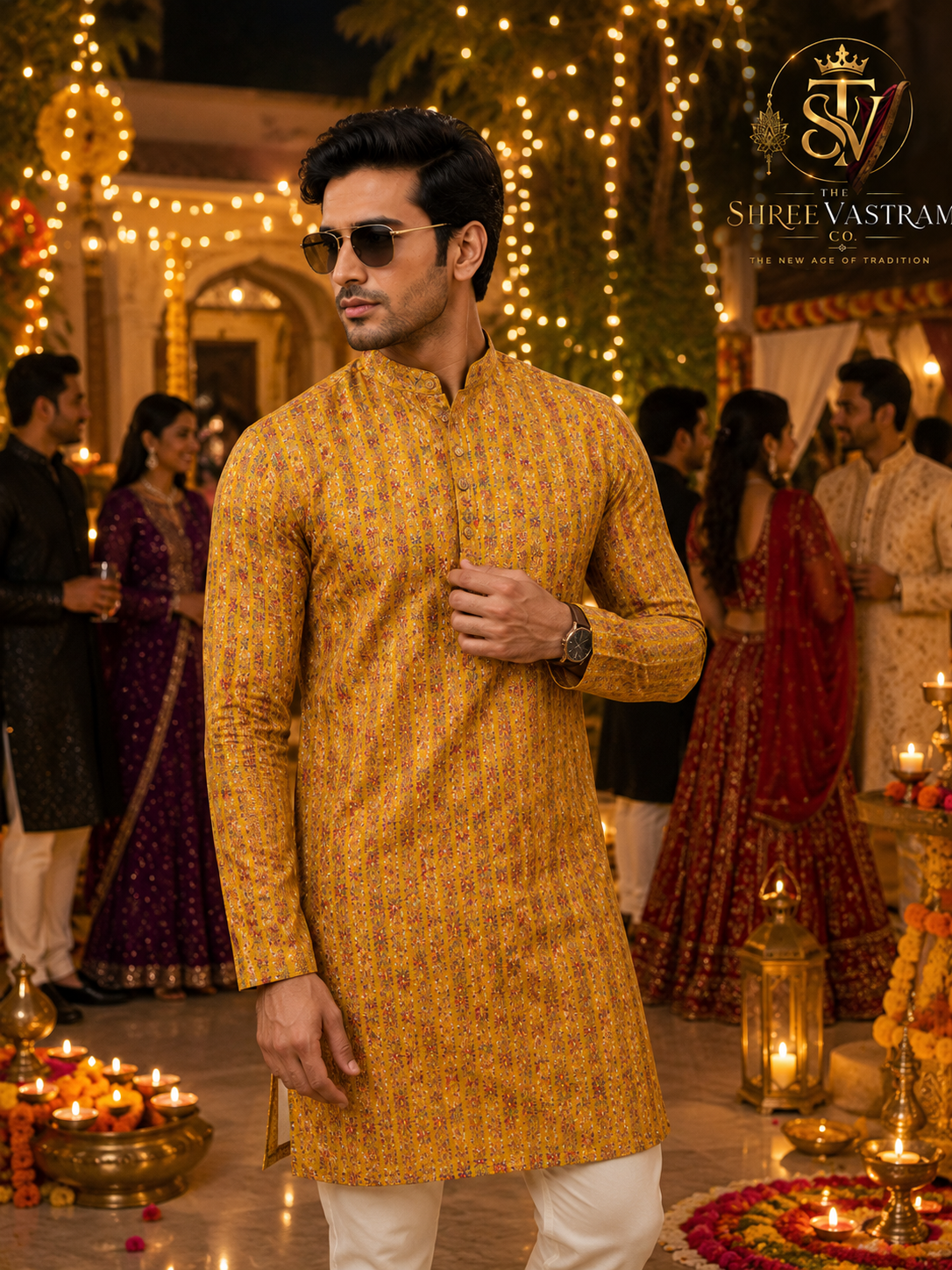 ShreeVastram Mustard Yellow Floral Printed Kurta Set